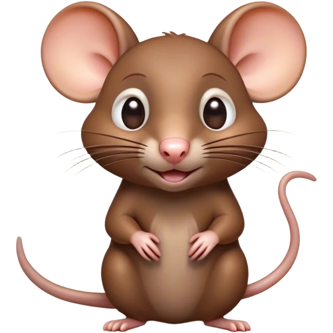 Cinematic Cute Brown Rat Portrait Emoji, Head tilted playfully and inquisitively, with a compact, nimble build and a glossy brown coat accentuated by a twitching nose and round, sparkling eyes full of curiosity, Simplified yet irresistibly adorable features, highly detailed, glowing with a warm, friendly glow, high shine, affectionate and clever, stylized with a touch of urban whimsy, soft glowing outline, capturing the essence of a mischievous yet loving rat that feels like it could dart out of the screen into your arms! emoji