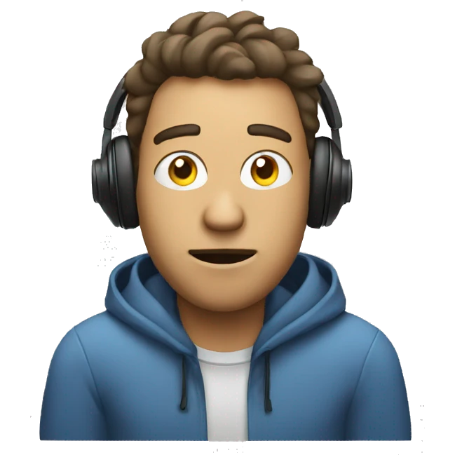 man with blown mind wearing headphones and using the computer emoji