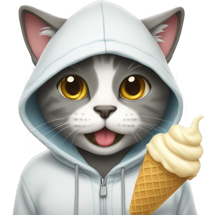 Cat wearing hoodie and eating ice cream emoji