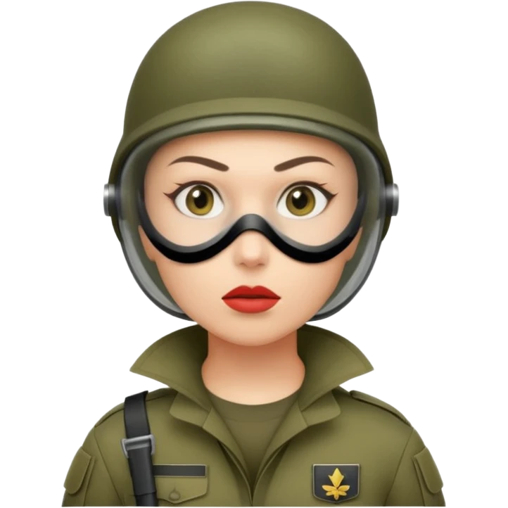 woman soldier with hair style wearing mouth mask emoji
