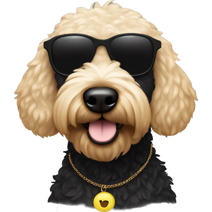 Black fur golden doodle in black sunglasses  emoji
