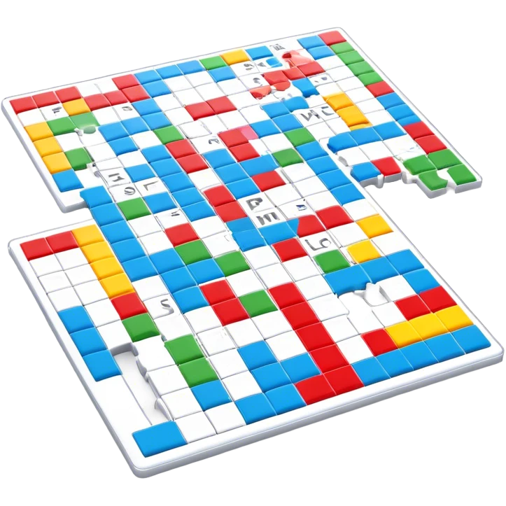 A photorealistic icon with a crossword magazine, a 3D puzzle and a partially completed puzzle on a table. Bright, detailed design with realistic lighting. Transparent background, clearly symbolizing puzzles and brain games. emoji