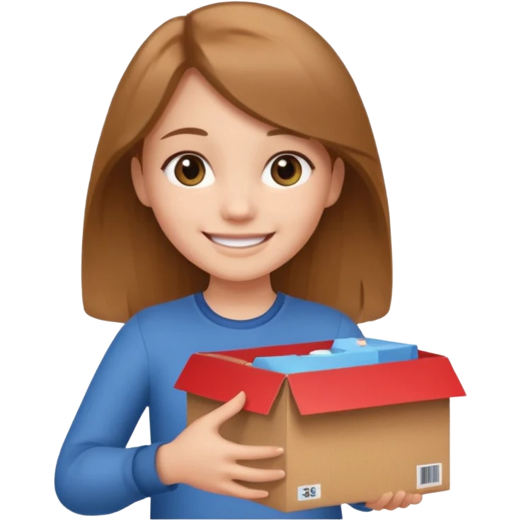 Smiling girl holding a box in her hand emoji