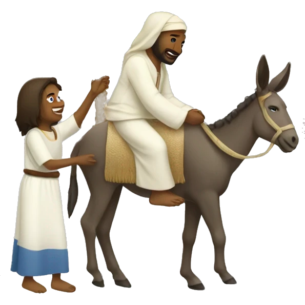 People greeting Jesus on a donkey with palm trees emoji