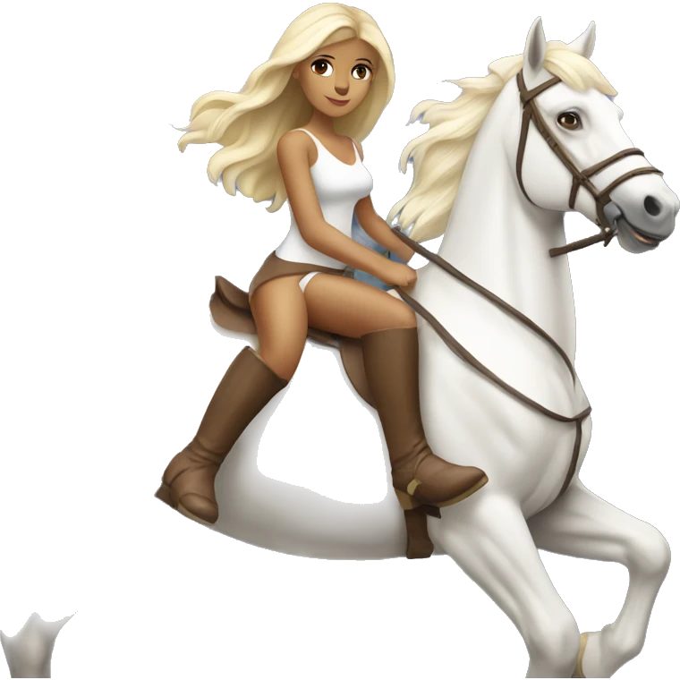 Tanned blonde riding a white horse emoji