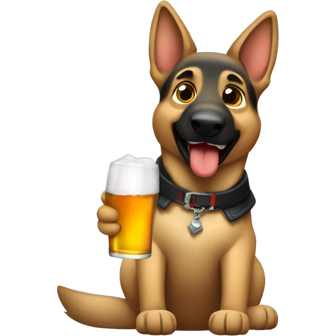 German shepherd holding a bottle of malort booze emoji