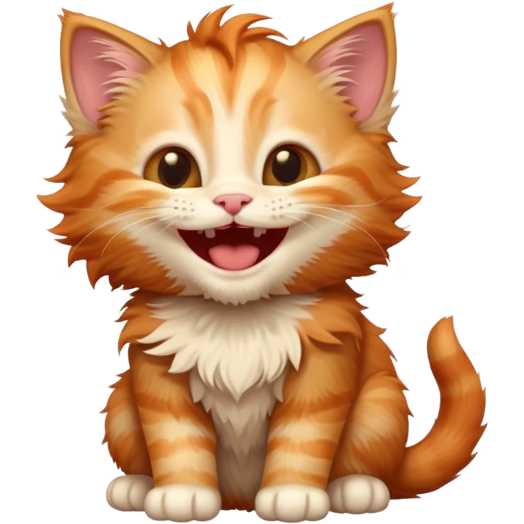 Пушистый рыжий котенок хохочет. emoji