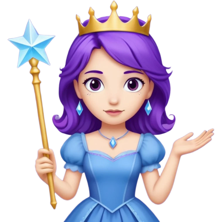 Princesses with Magic Wand in Purple Hair, blue dress emoji