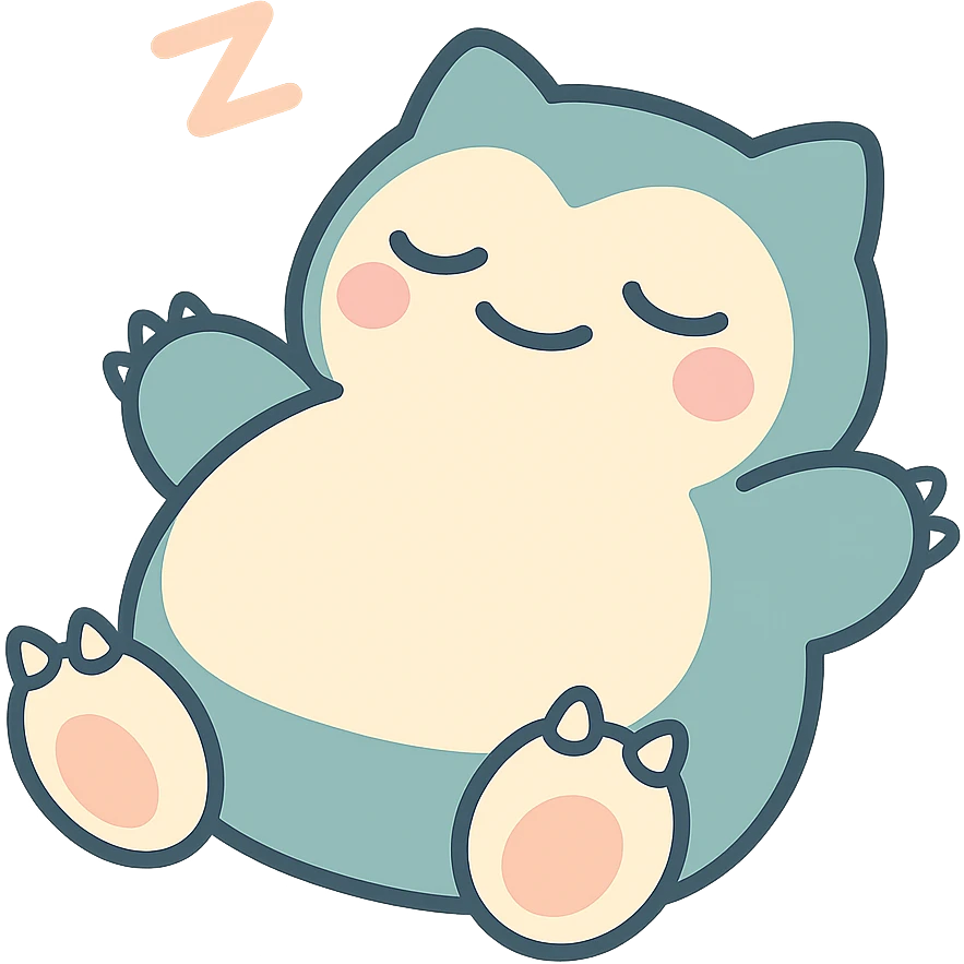 chibi style Snorlax sleeping on its back with three toe claws on each foot emoji