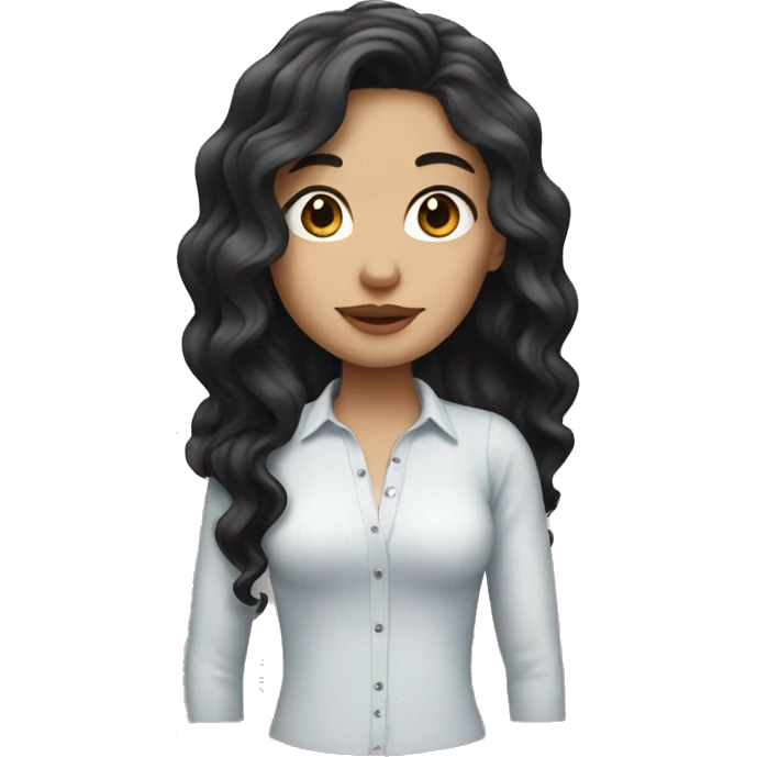 White girl with long black wavy hair emoji