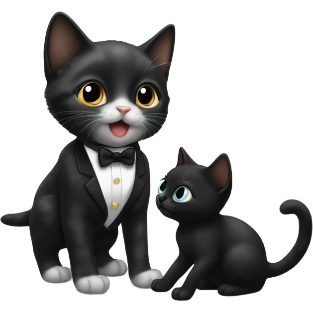 Black kitten playing with tuxedo kitten emoji