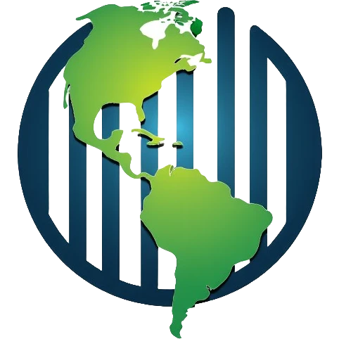 Clean minimalistic logo on 3:2 ratio canvas with circular motif. Inside circle: barcode transitioning into globe. Soft gradients of green and blue suggesting sustainability and trust. Sleek, professional, contemporary style focused on simplicity. emoji