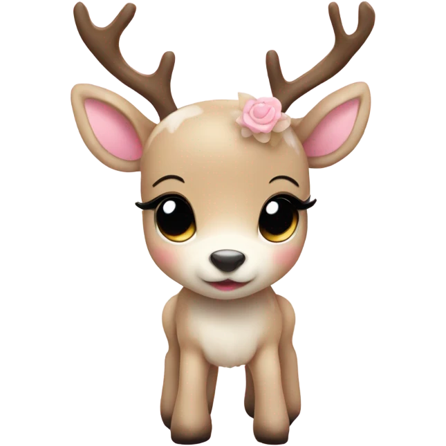 Cute beige baby reindeer white and baby pink emoji