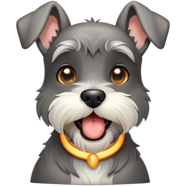 Cinematic Cute Yawning Miniature Schnauzer Portrait Emoji, Head cocked with a wide, adorable yawn and droopy, charming eyes, featuring a neatly trimmed, lovable salt-and-pepper fur, simplified yet irresistibly cute, highly detailed, glowing with a warm, relaxed radiance, high shine, exuding a sleepy yet spirited charm, styled with a soft, cozy glowing outline, capturing the essence of a Miniature Schnauzer mid-yawn, radiating pure, drowsy cuteness! emoji