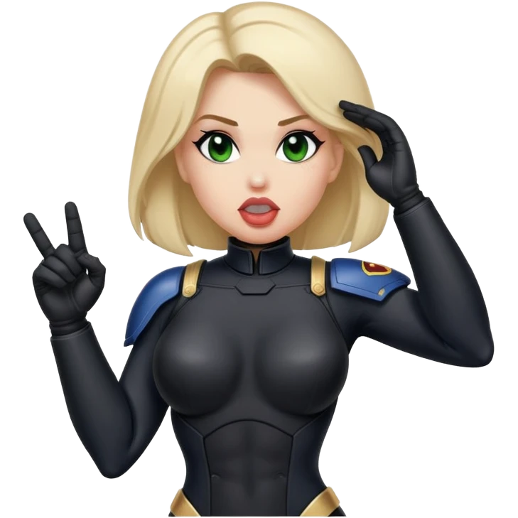 woman space marine in bodysuit salutes tongue out emoji