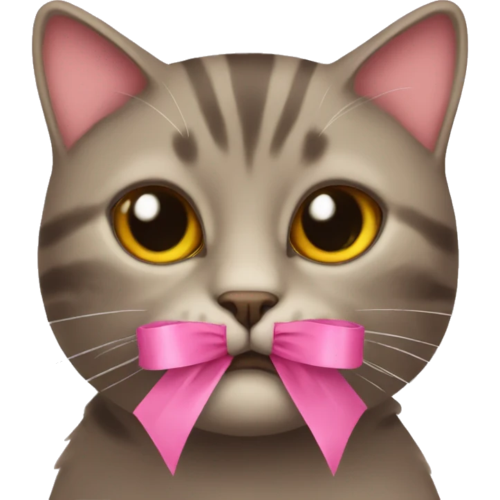 A cat wears pink ribbon emoji