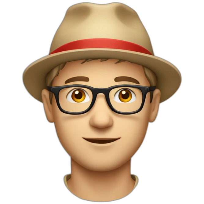European guy with a beige hat - a red polo and glasses emoji