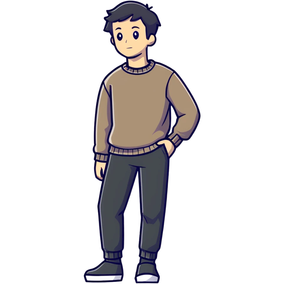 full body lean male figure wearing a sweater and pants, average build, not muscular, standing pose emoji