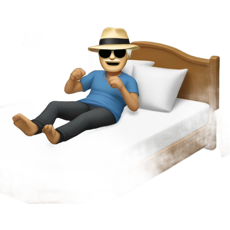 old man with sunglasses and hat with blonde on bed  emoji