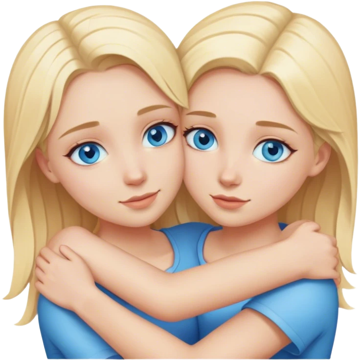 Two blonde girls with blue eyes hug each other emoji