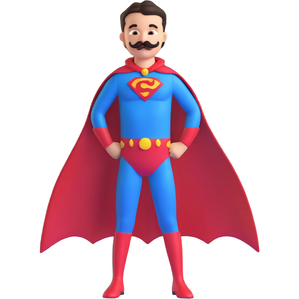 kid superhero with handlebar mustache, mustache-themed costume, young sidekick emoji