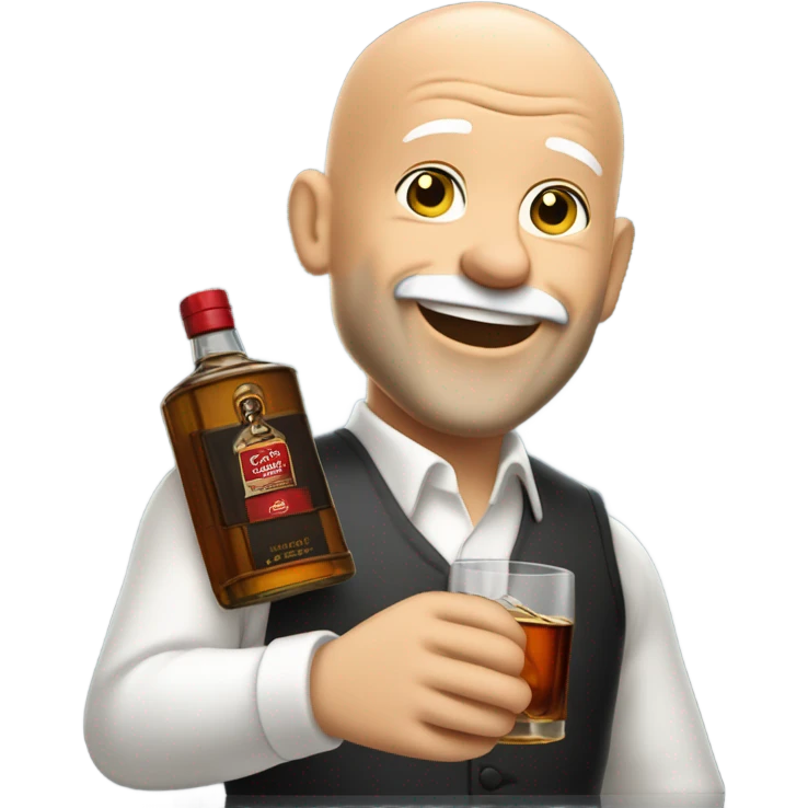 realistic meme of bald man with short withe bart with Glenfarclas emoji