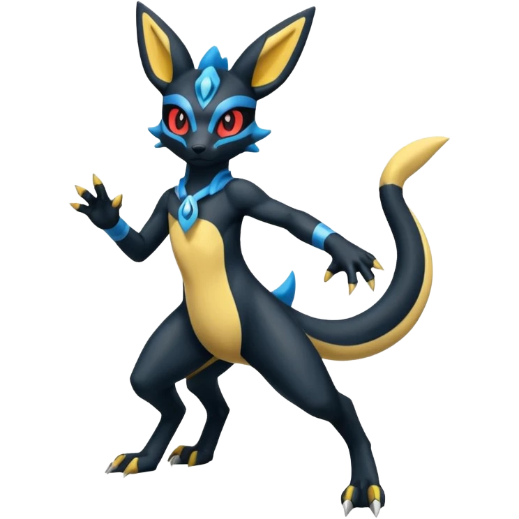 Umbreon-Lucario-Salandit-Zeraora-fusion, full body emoji