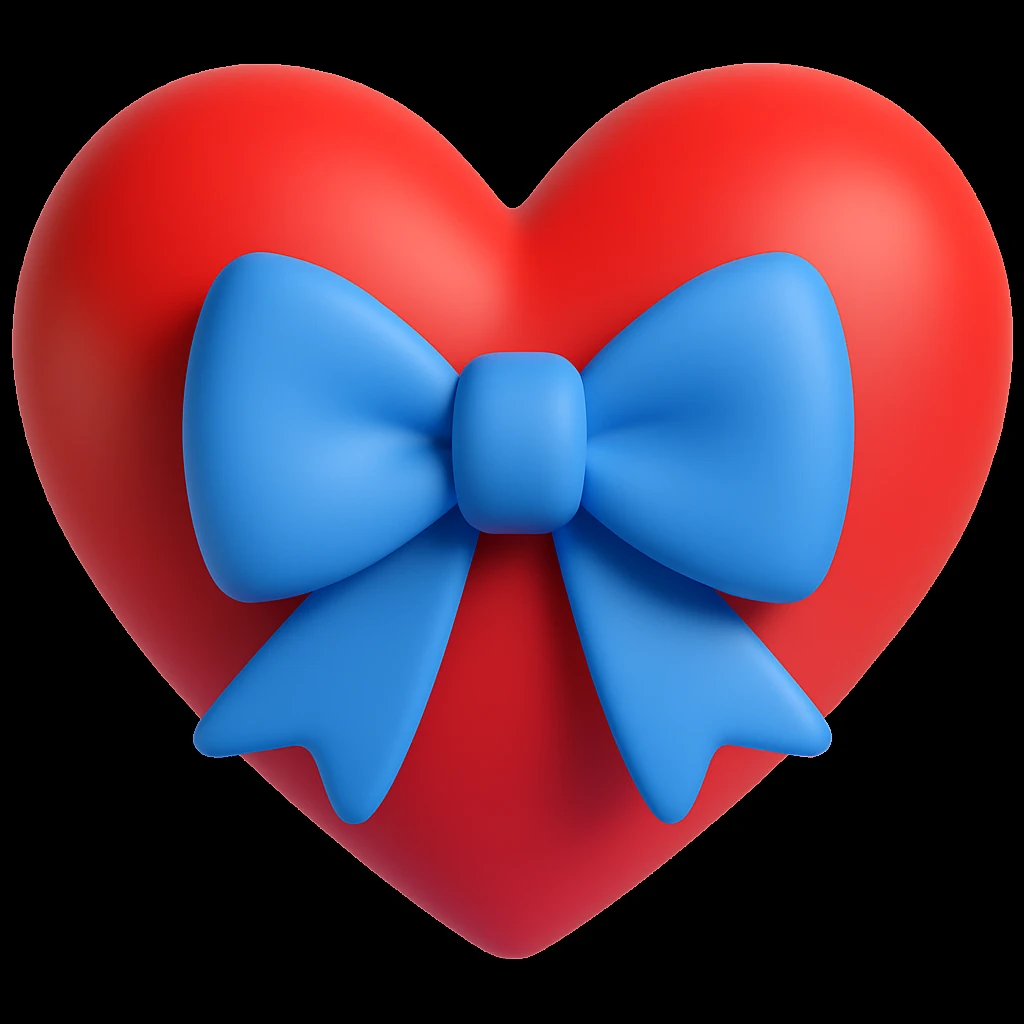 Make the red heart emoji wear a bow in a style similar to 3d-emoji emoji