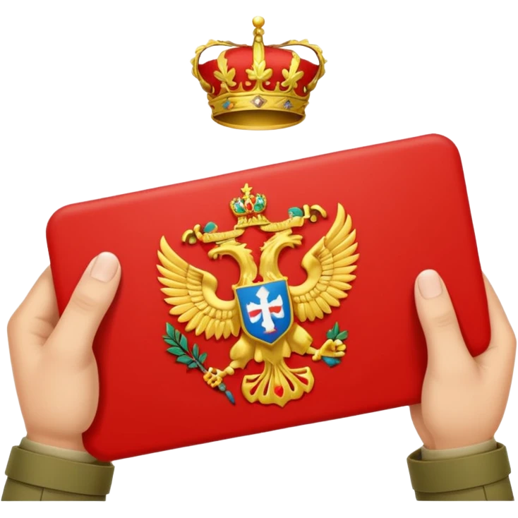 военный билет в руке крассный без человека, просто рука и в ней билет русский герб emoji