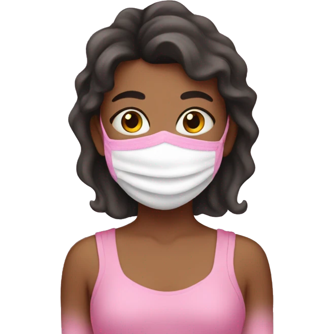 A girl after take a bath wearing pink mask emoji