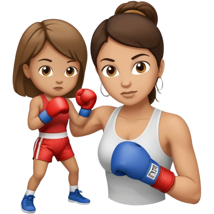 Light brunette fit mom boxing with baby boy emoji