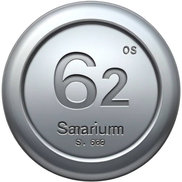 samarium rare earth metal, silvery metal, chemical element Sm, atomic number 62 emoji