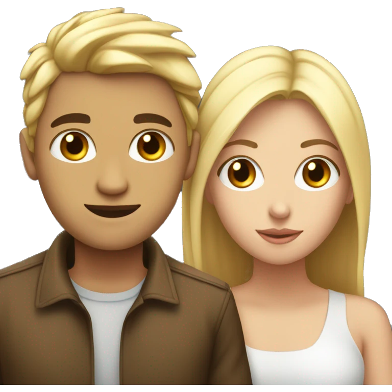 two lovers look each other in the eye with love, one is blondie and other one is brunette with a white skin emoji