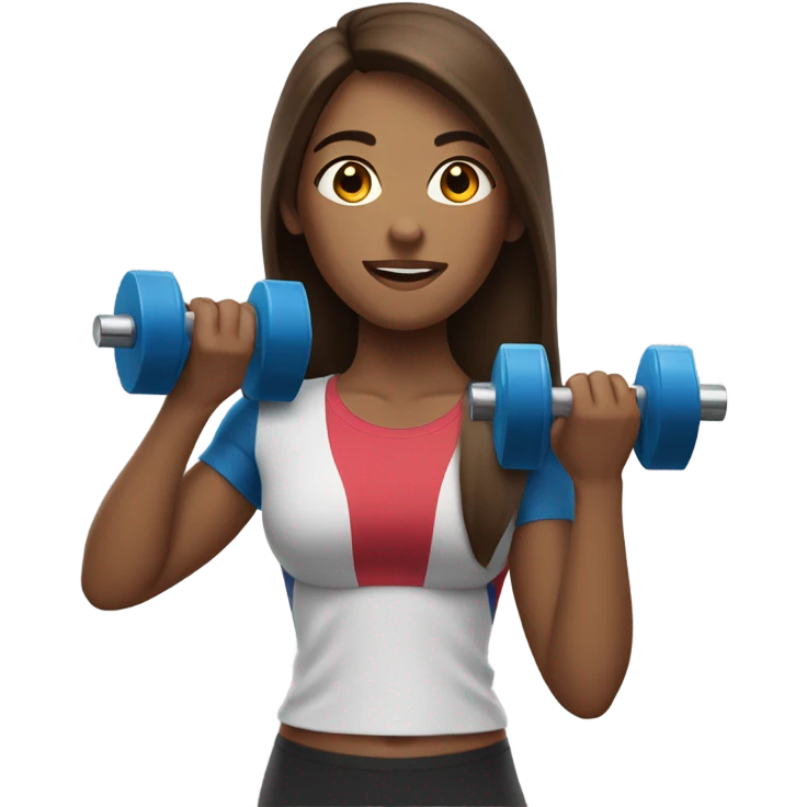 Sports Girl with long brown hair holding dumbbell emoji