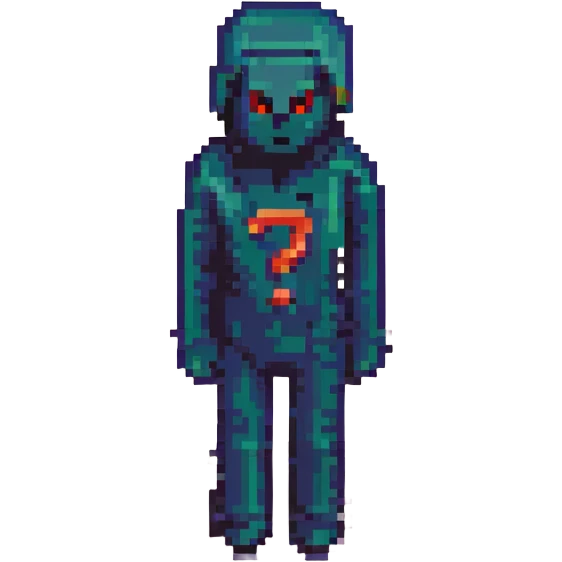 pixel art of shadowy figure with question mark over face, retro 8-bit style, evoking 'Don't Trust Anyone' emoji