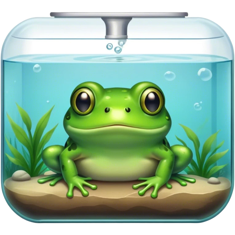 The frog is sad because he got caught in the aquarium emoji