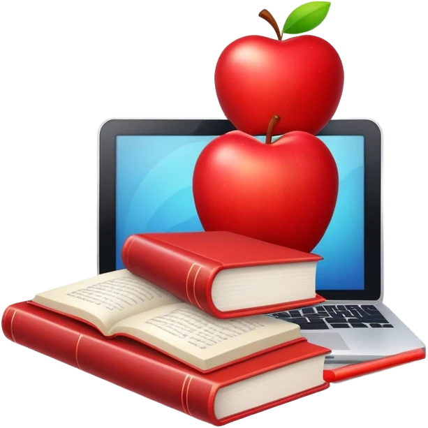 i need a logo like small image combining an apple, a computer, a book cartoon like style emoji