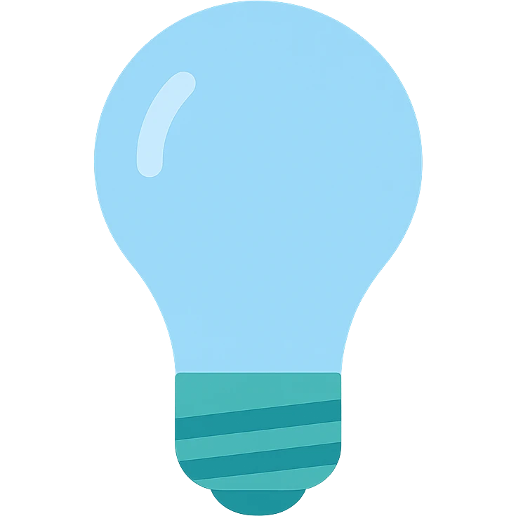 Light bulb icon,  flat emoji style, outline with blue and turquoise colors emoji