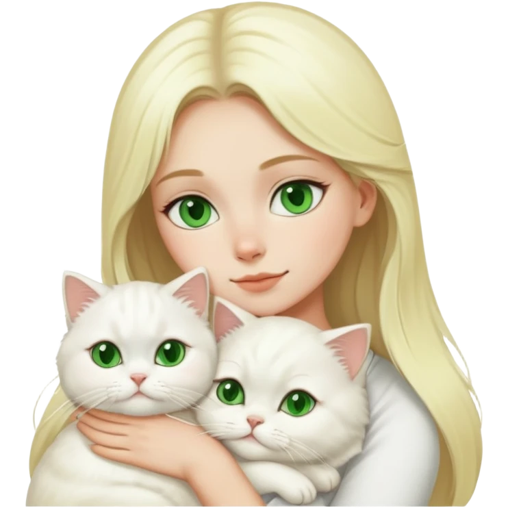 Blonde girl snuggling white Persian cat of green eles emoji