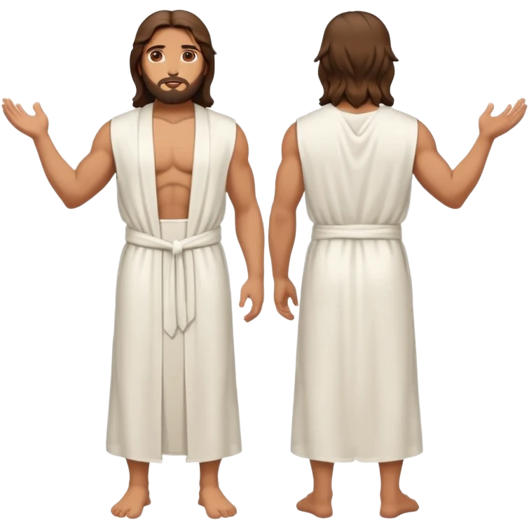 fullbody jesus christ jacked, sleeveless white robe front and backview emoji