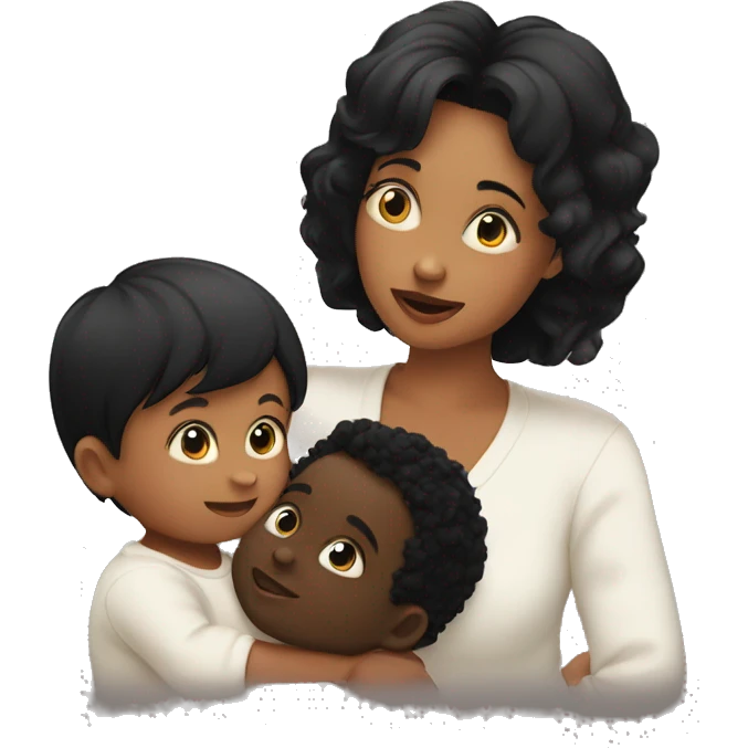 Baby boy and mother with black hair and black boy with black hair kissing  emoji