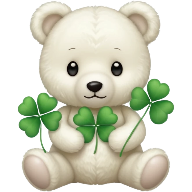 White Teddy with four-leaf clover emoji
