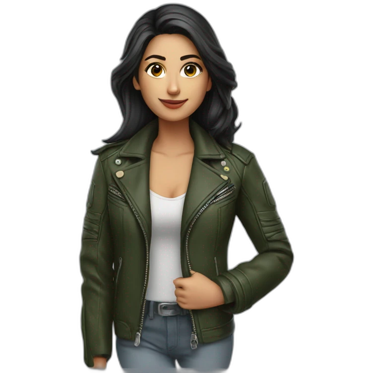 Beautiful Pakistani woman in motorcycle jacket emoji