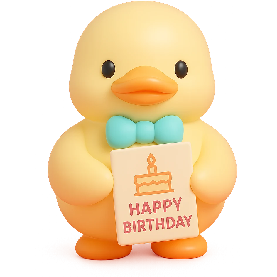 duck with bowtie holding birthday card emoji