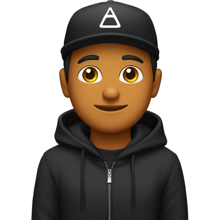 Un chico color piel clara, sudadera negra, cabello largo y gorra negra al reves emoji