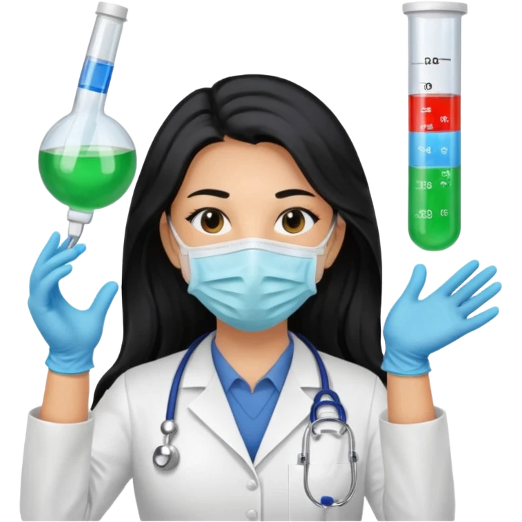 medica con guantes  y mascarilla e insumos lavoratorio pelo negro largo triguella sin testoscopio emoji