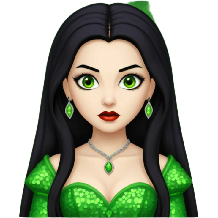 Verona, Bride of Dracula from Van Helsing with long black hair, lime green sequin outfit emoji