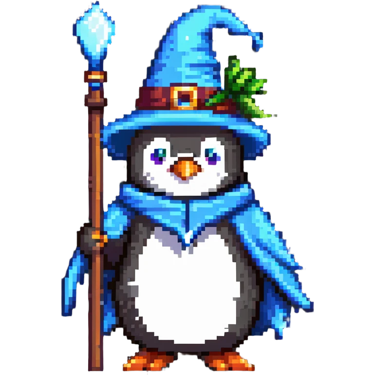 penguin wizard with hat and staff emoji
