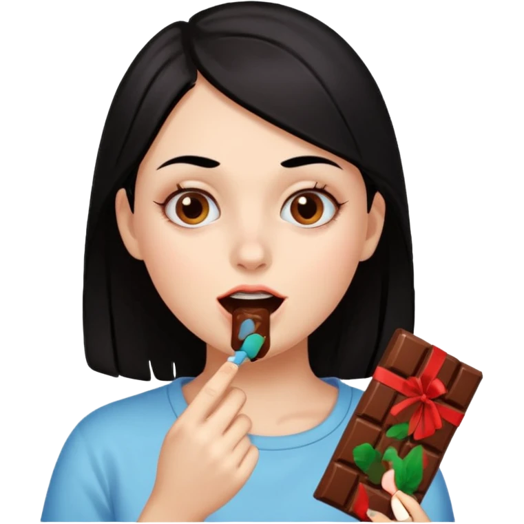 Weird Girl with black hair eating chocolate emoji