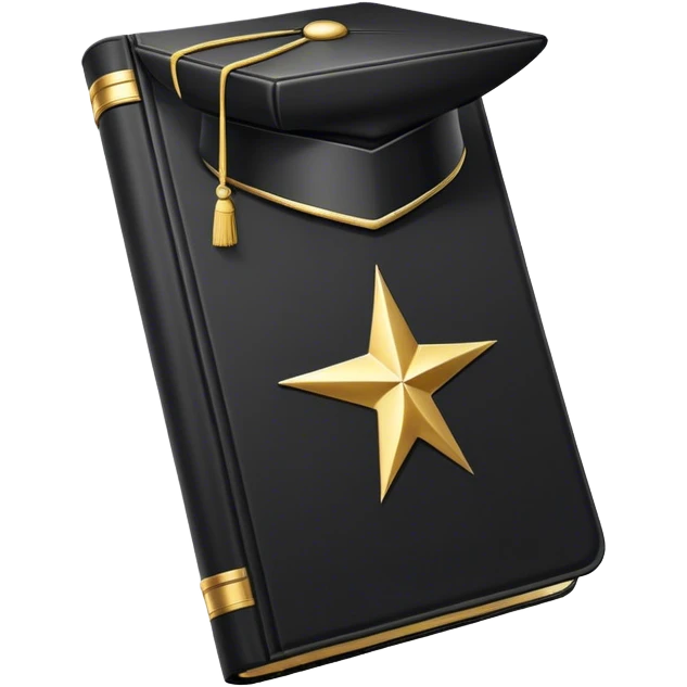 A sleek black book with gold accents, a polished leather texture, and an embossed symbol of a man tipping his hat, a deck of cards, or a golden key, radiating charisma, strategy, and the mastery of social dynamics. emoji